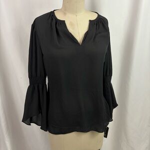 INC International Concepts Black Ruffled Bell Sleeve Blouse